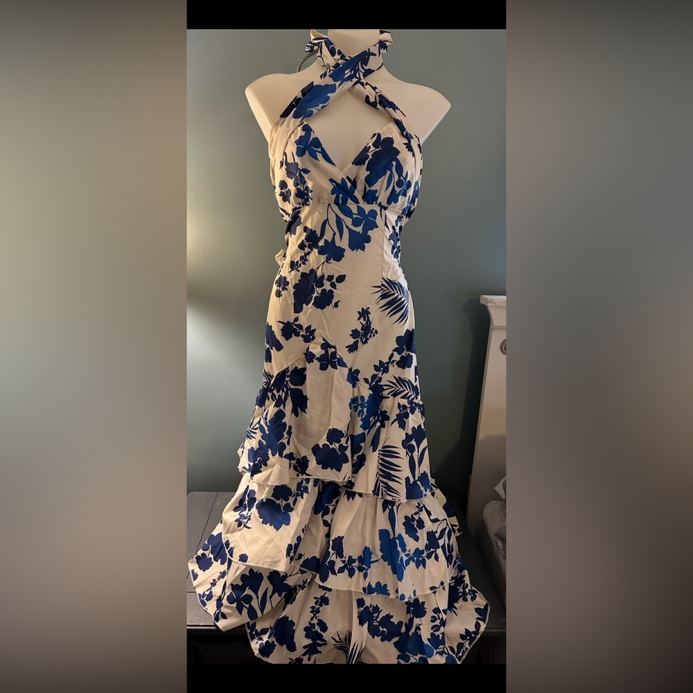 Talia Style Maxi Floral Blue and Cream Dress medium - Picture 10 of 10